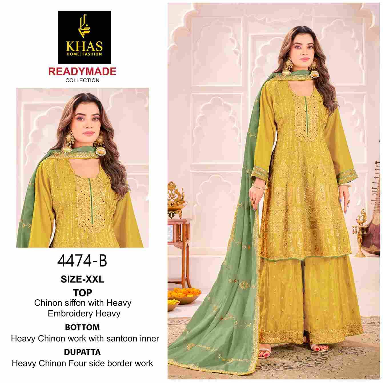 Khas 4474 Colours By Khas 4474-A To 4474-B Series Beautiful Pakistani Suits Colorful Stylish Fancy Casual Wear & Ethnic Wear Heavy Chinnon Chiffon Dresses At Wholesale Price