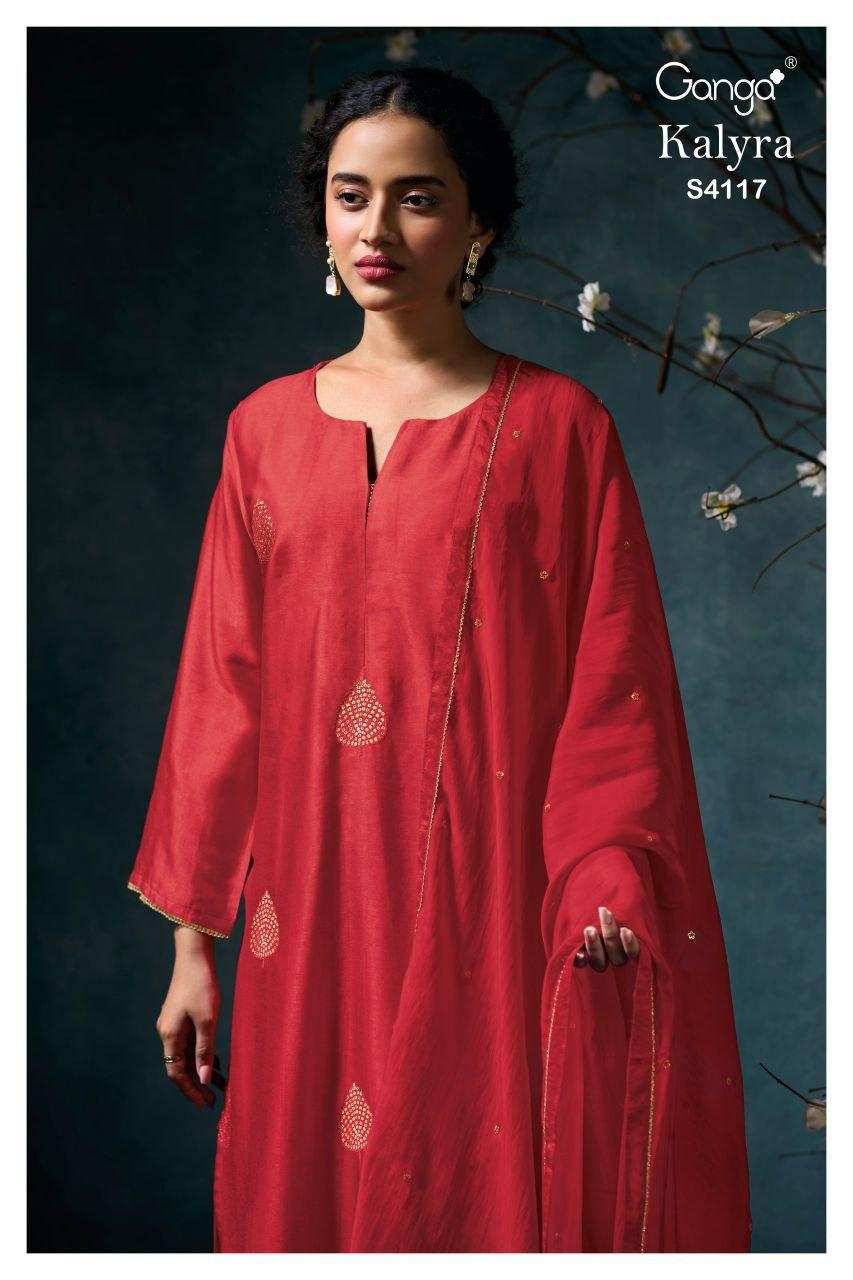 Kalyra-4117 By Ganga Fashion 4117-A To 4117-B Series Beautiful Festive Suits Stylish Colorful Fancy Casual Wear & Ethnic Wear Pure Bemberg Silk Dresses At Wholesale Price
