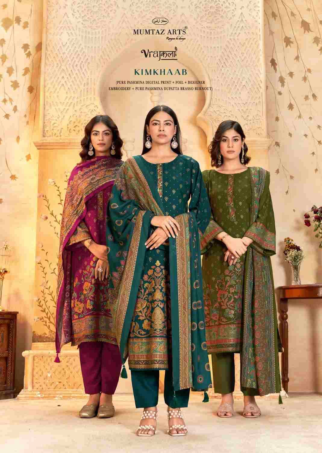 Kimkhaab By Mumtaz Arts 1001 To 1004 Series Beautiful Festive Suits Stylish Fancy Colorful Casual Wear & Ethnic Wear Pure Viscose Pashmina Print Dresses At Wholesale Price