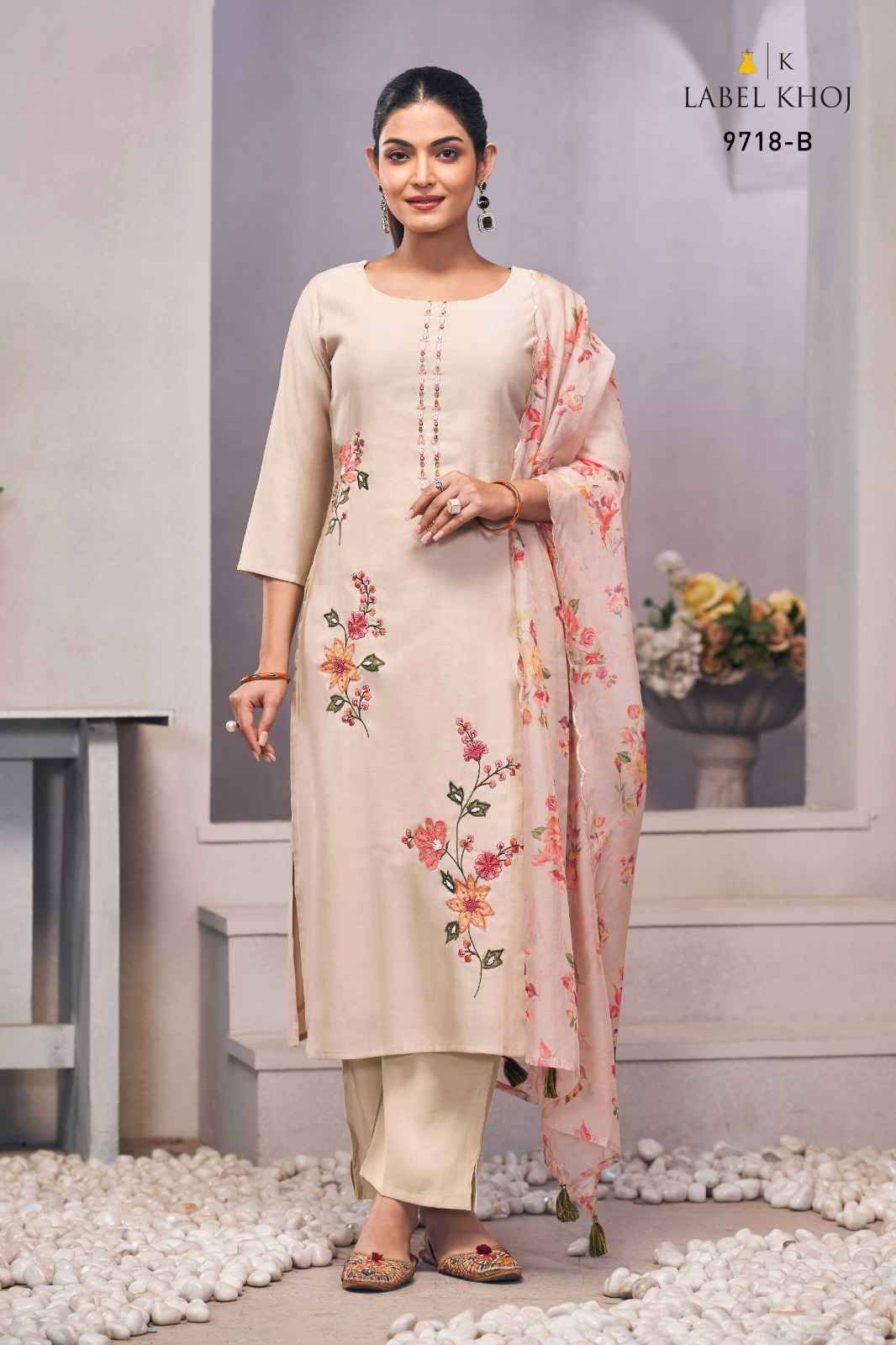 Label Khoj 9718 Colours By Label Khoj 9718-A To 9718-B Series Beautiful Festive Suits Stylish Fancy Colorful Casual Wear & Ethnic Wear Pure Roman Silk Print Dresses At Wholesale Price