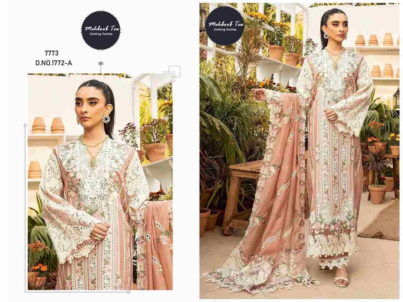 Mehboob Tex Hit Design 1772 By Mehboob Tex 1772-A To 1772-C Series Designer Pakistani Suits Collection Beautiful Stylish Fancy Colorful Party Wear & Ethnic Wear Pure Viscose With Pure Cotton With Embroidery Dresses At Wholesale Price