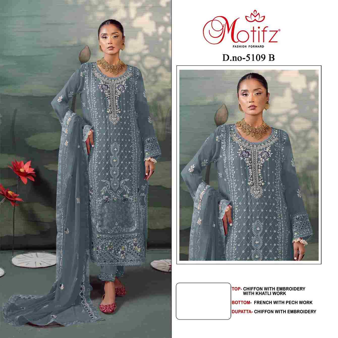Motifz Hit Design 5109 Colours By Motifz 5109-A To 5109-D Series Beautiful Pakistani Suits Colorful Stylish Fancy Casual Wear & Ethnic Wear Chiffon Dresses At Wholesale Price