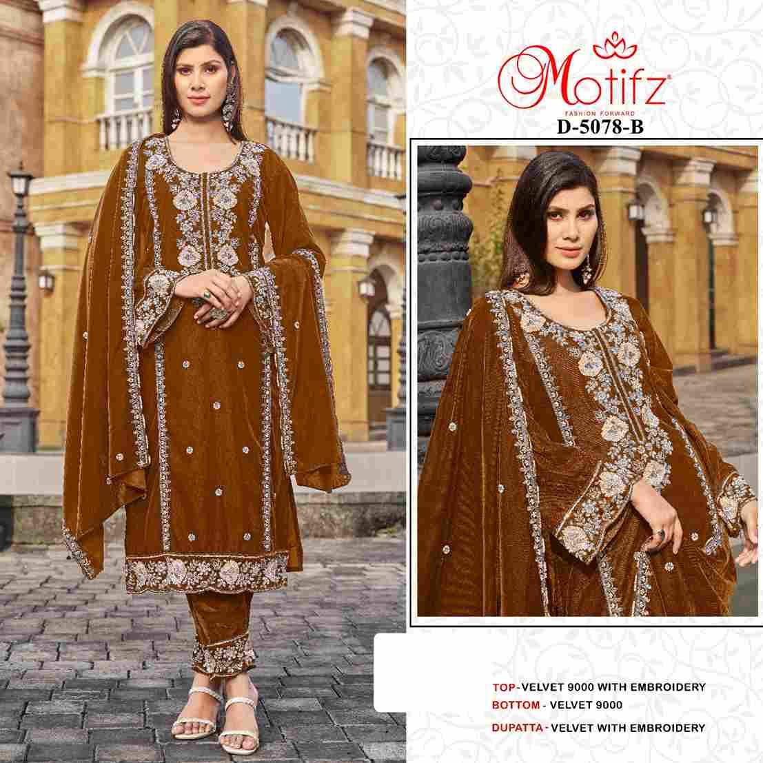 Motifz Hit Design 5078 Colours By Motifz 5078-A To 5078-D Series Beautiful Pakistani Suits Colorful Stylish Fancy Casual Wear & Ethnic Wear Velvet Dresses At Wholesale Price
