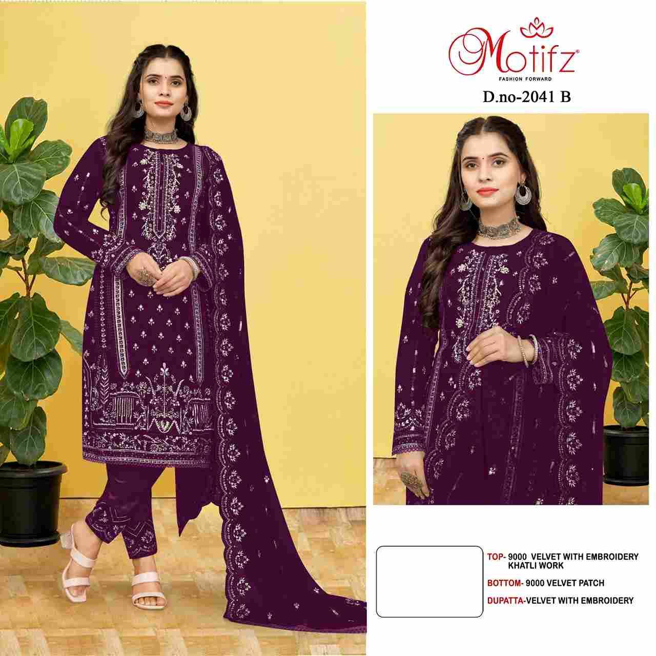 Motifz Hit Design 2041 Colours By Motifz 2041-A To 2041-D Series Beautiful Pakistani Suits Colorful Stylish Fancy Casual Wear & Ethnic Wear Velvet Dresses At Wholesale Price