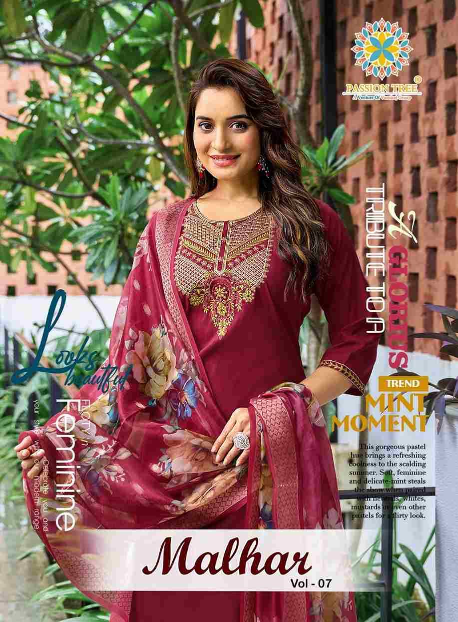 Malhar Vol-7 By Passion Tree 7001 To 7008 Series Beautiful Stylish Festive Suits Fancy Colorful Casual Wear & Ethnic Wear & Ready To Wear Roman Silk Dresses At Wholesale Price