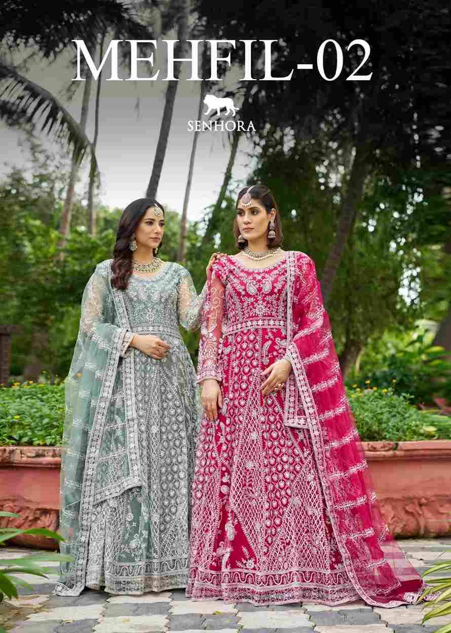 Mehfil Vol-02 By Senhora Dresses 3104-A To 3104-D Series Festive Wear Collection Beautiful Stylish Colorful Fancy Party Wear & Occasional Wear Pure Net Lehengas At Wholesale Price