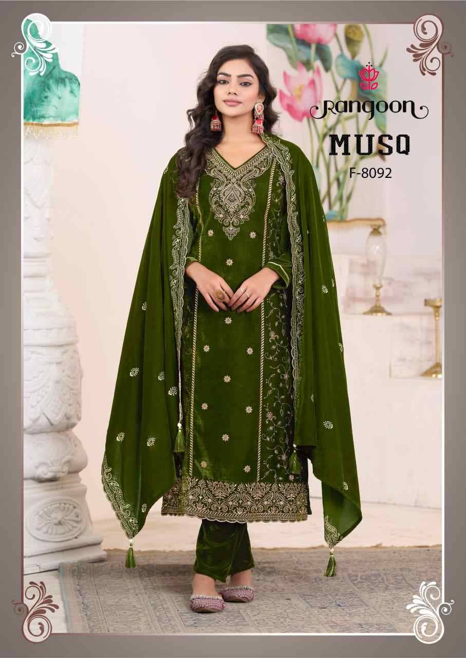 Musq By Rangoon 8091 To 8094 Series Beautiful Suits Colorful Stylish Fancy Casual Wear & Ethnic Wear Viscose Velvet Dresses At Wholesale Price