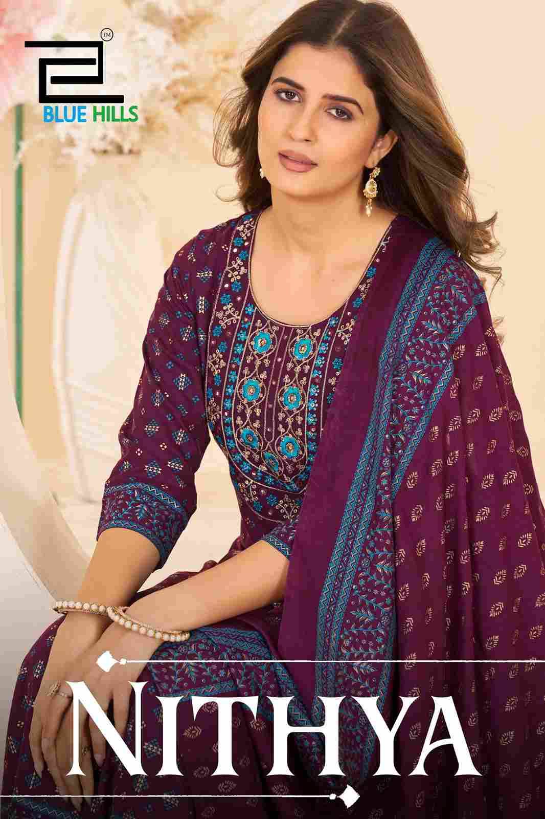 Nithya By Blue Hills 1001 To 1006 Series Designer Stylish Fancy Colorful Beautiful Party Wear & Ethnic Wear Collection Rayon Foil Gowns With Dupatta At Wholesale Price