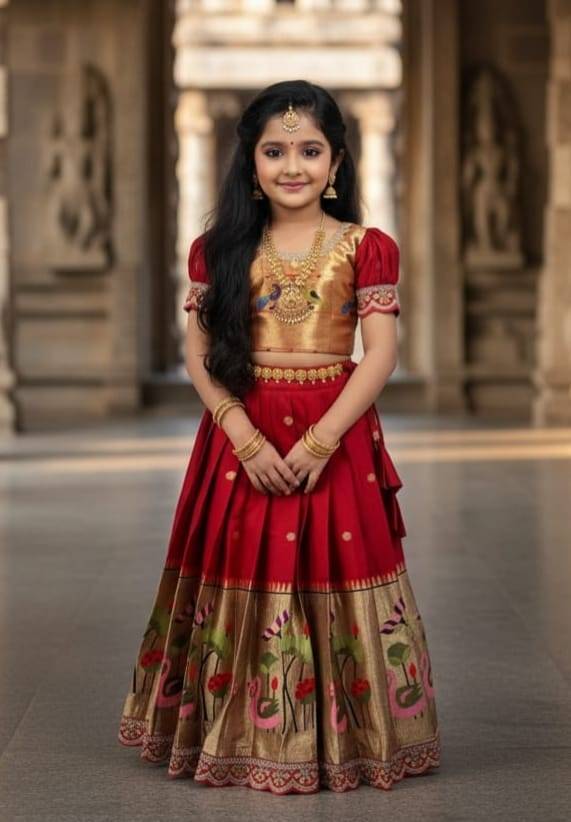Pv-Kids Lehenga Vol-22 By Fashid Wholesale 01 To 04 Series Designer Beautiful Collection Occasional Wear & Party Wear Heavy Paithani Silk Lehenga At Wholesale Price
