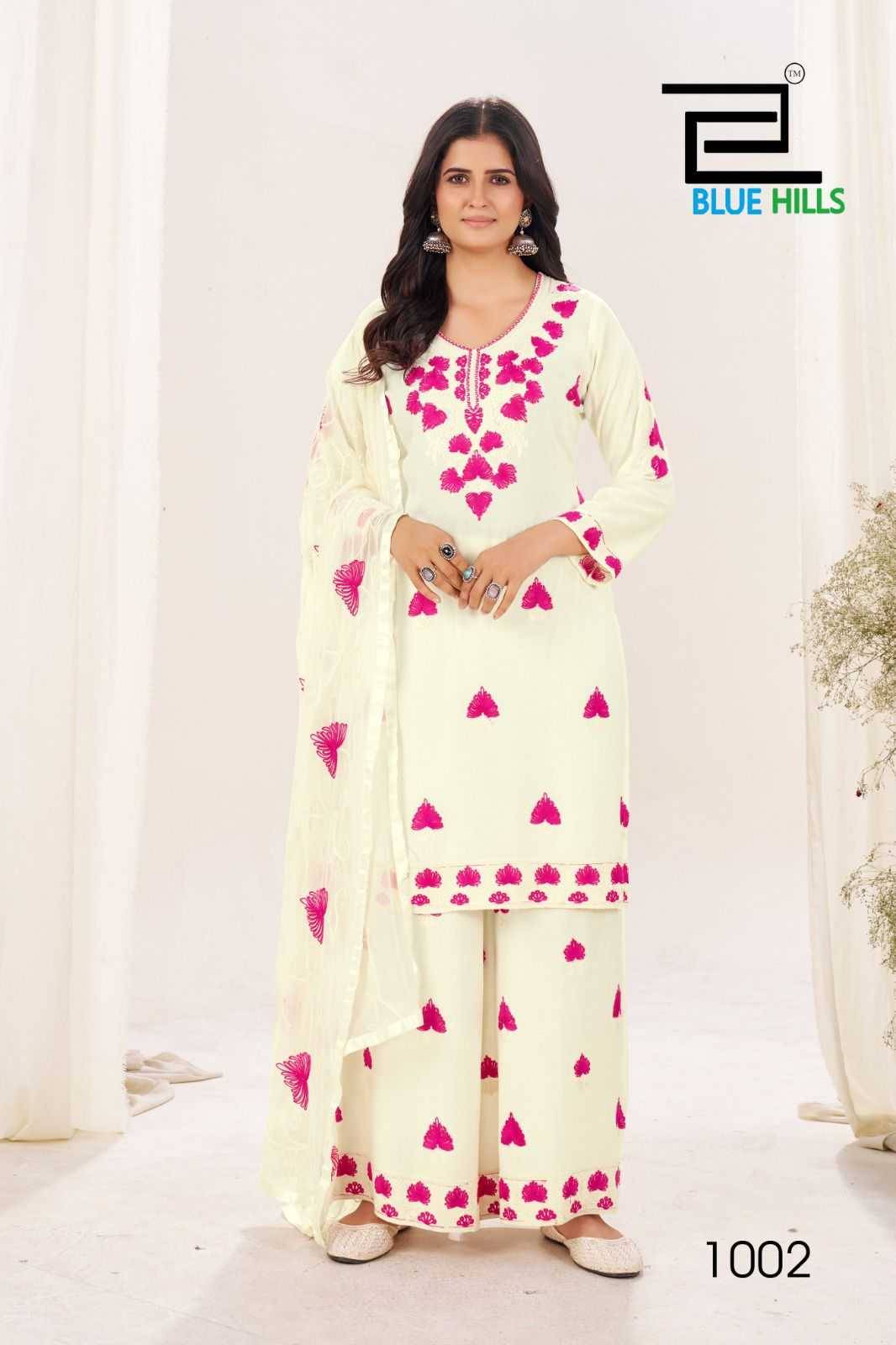 Pink Lotus By Blue Hills 1001 To 1004 Series Beautiful Suits Stylish Fancy Colorful Party Wear & Occasional Wear Rayon With Work Dresses At Wholesale Price