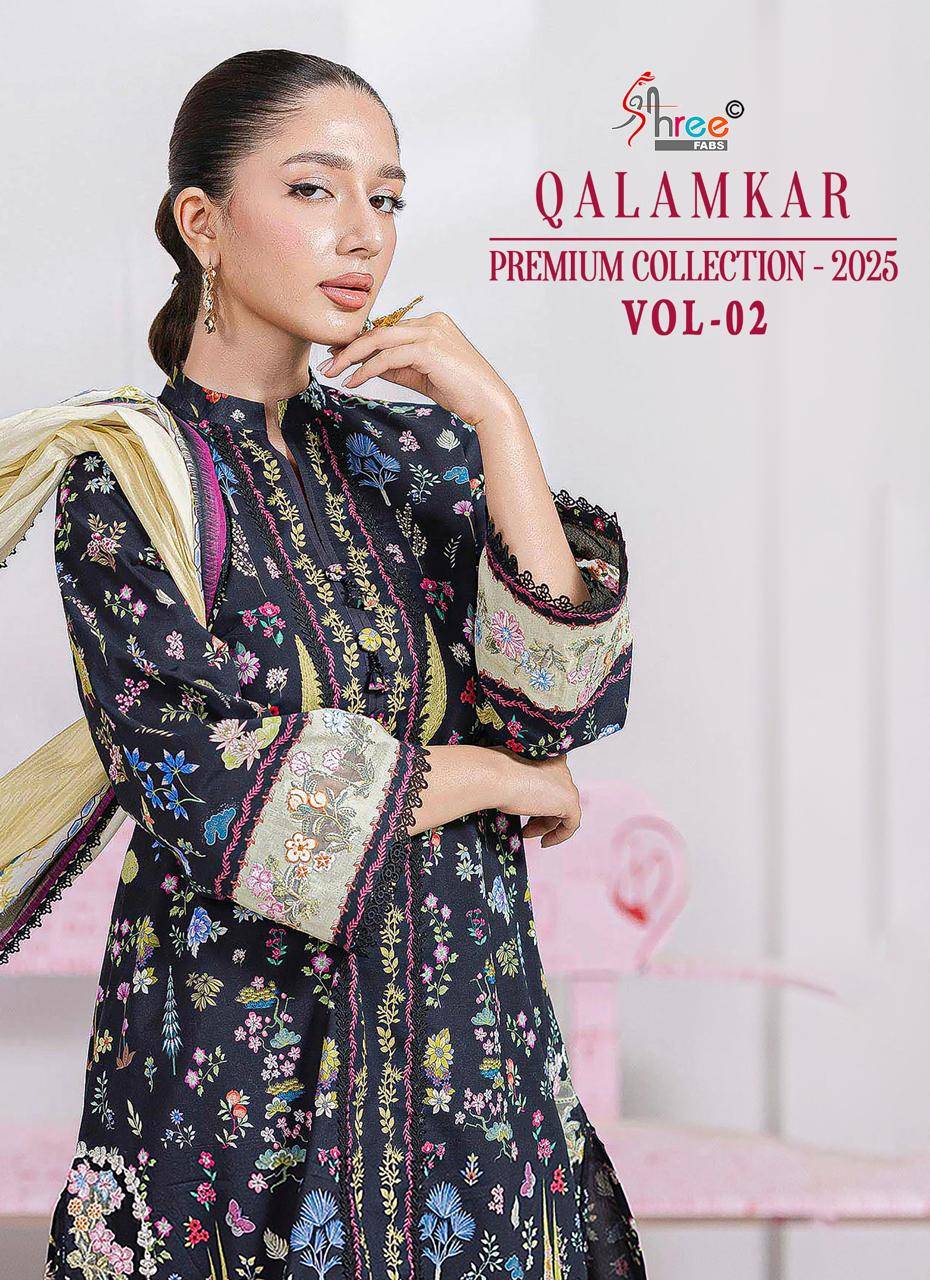 Qalamkar Premium Collection-2025 Vol-2 By Shree Fabs 4008 To 4013 Series Designer Pakistani Suits Beautiful Stylish Fancy Colorful Party Wear & Occasional Wear Pure Cotton Print Embroidered Dresses At Wholesale Price