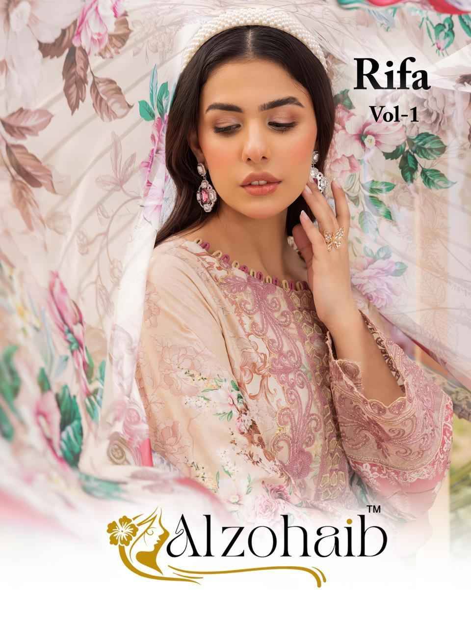 Rifa Vol-1 By Alzohaib Series Beautiful Pakistani Suits Stylish Fancy Colorful Party Wear & Occasional Wear Pure Cotton Print Dresses At Wholesale Price
