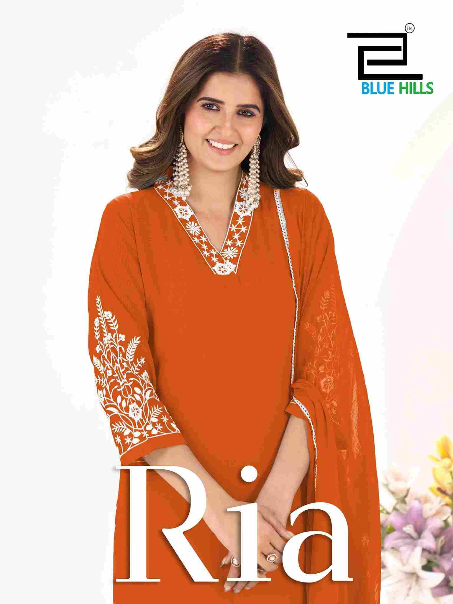 Ria By Blue Hills 1001 To 1004 Series Beautiful Suits Stylish Fancy Colorful Party Wear & Occasional Wear Rayon With Work Dresses At Wholesale Price