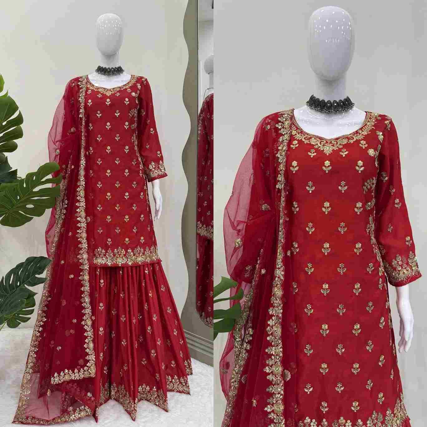 R-5904 By Fashid Wholesale Beautiful Festive Sharara Suits Colorful Stylish Fancy Casual Wear & Ethnic Wear Chinnon Silk Dresses At Wholesale Price