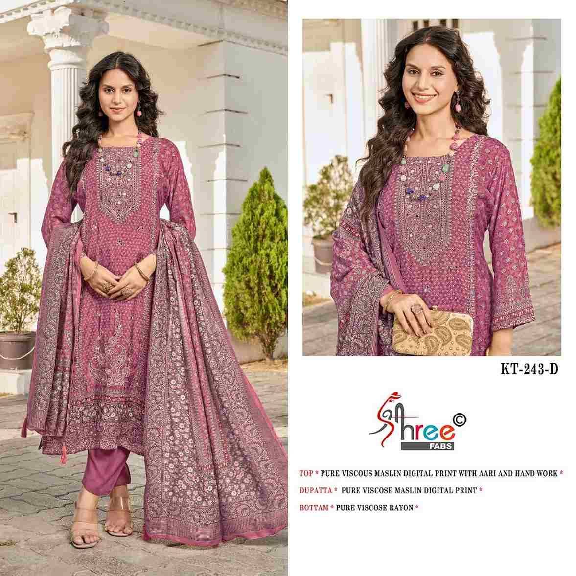 Shree Fabs Hit Design KT-243 Colours By Shree Fabs KT-243-D To KT-243-G Series Designer Pakistani Suits Beautiful Fancy Stylish Colorful Party Wear & Occasional Wear Pure Viscose Muslin Embroidery Dresses At Wholesale Price