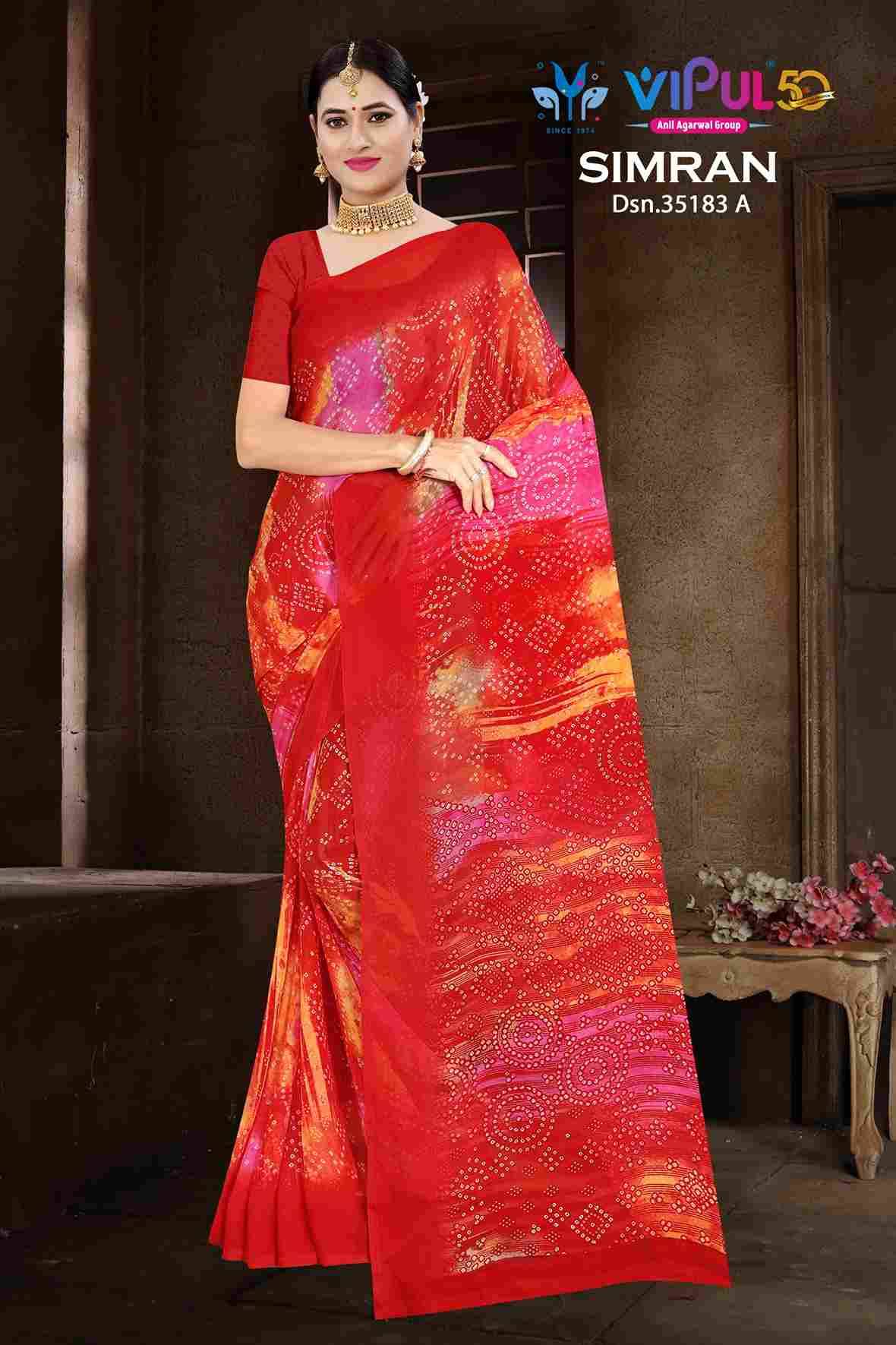 Simran 35183 By Vipul Fashion 35183-A To 35183-D Series Indian Traditional Wear Collection Beautiful Stylish Fancy Colorful Party Wear & Occasional Wear Georgette Sarees At Wholesale Price