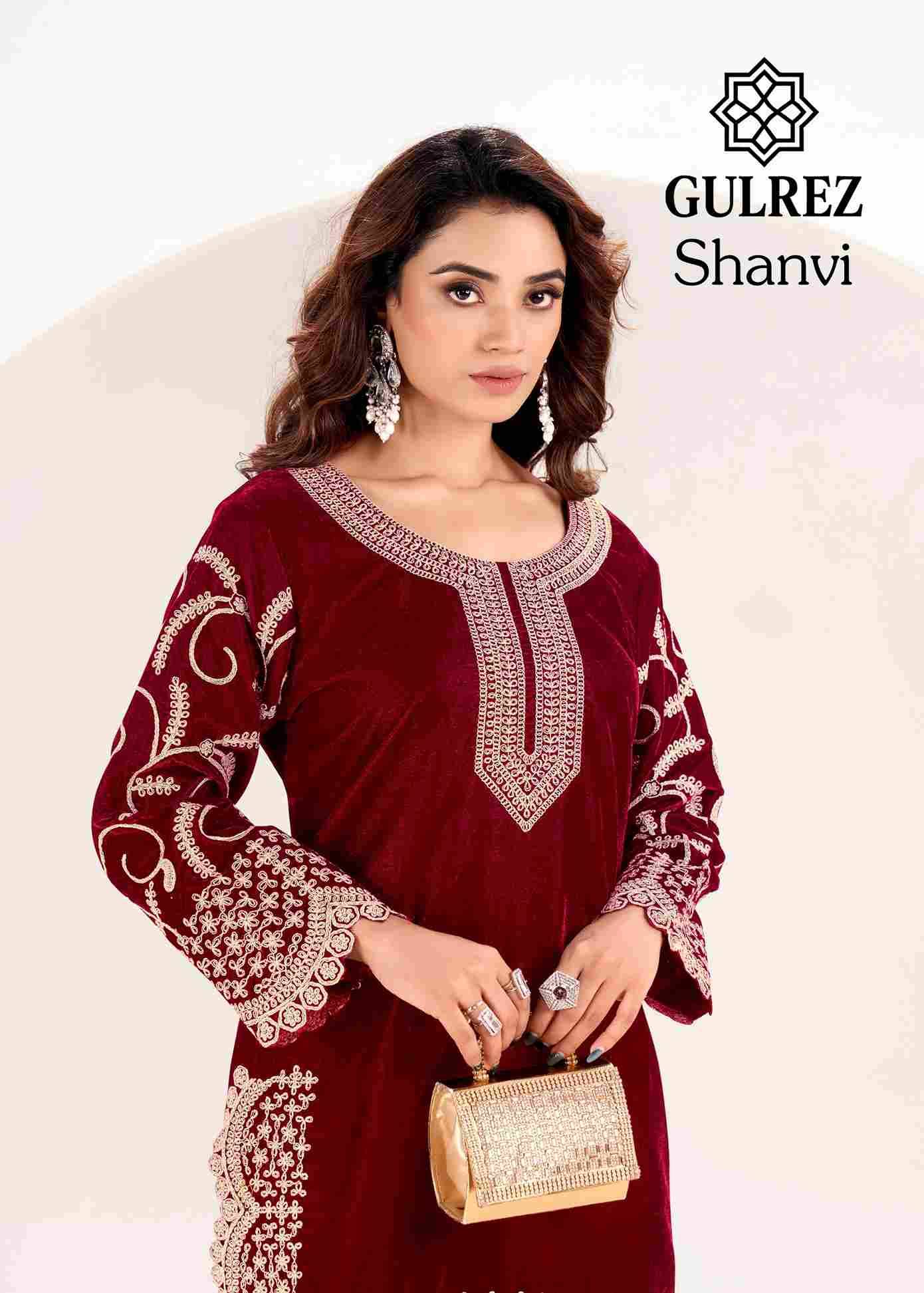 Shanvi By Gulvez Prints 332 -001 To 332-004 Series Festive Suits Beautiful Fancy Colorful Stylish Party Wear & Occasional Wear Premium Velvet Embroidery Dresses At Wholesale Price