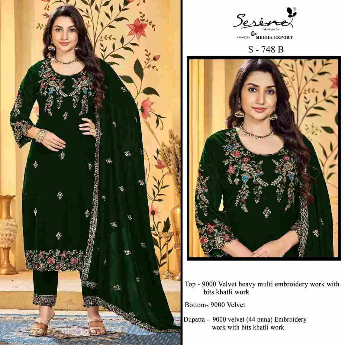 Serene Hit Design S-748 Colours By Serene S-748-A To S-748-D Series Designer Pakistani Suits Beautiful Fancy Colorful Stylish Party Wear & Occasional Wear Velvet Embroidered Dresses At Wholesale Price