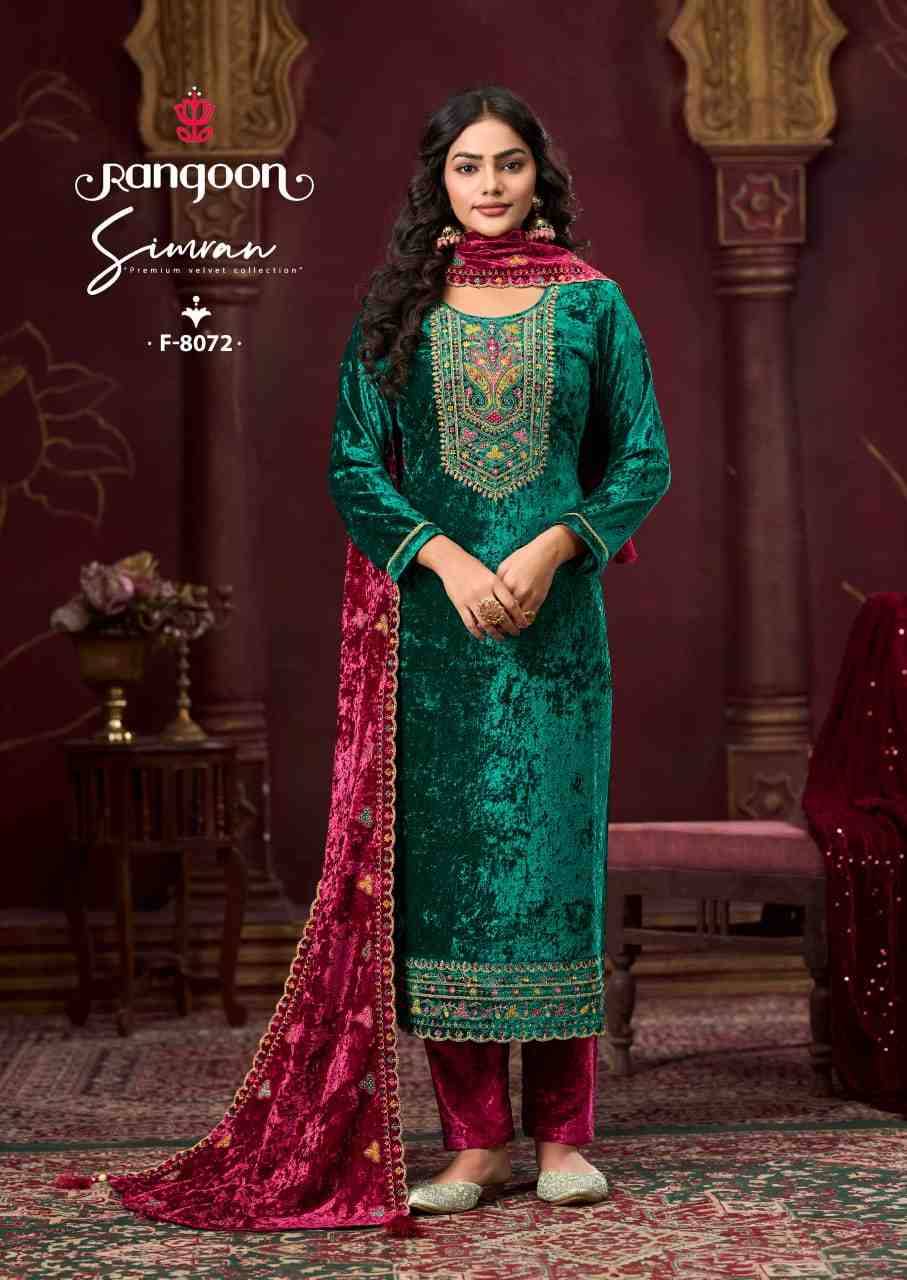 Simran By Rangoon 8071 To 8074 Series Beautiful Suits Colorful Stylish Fancy Casual Wear & Ethnic Wear Velvet Dresses At Wholesale Price