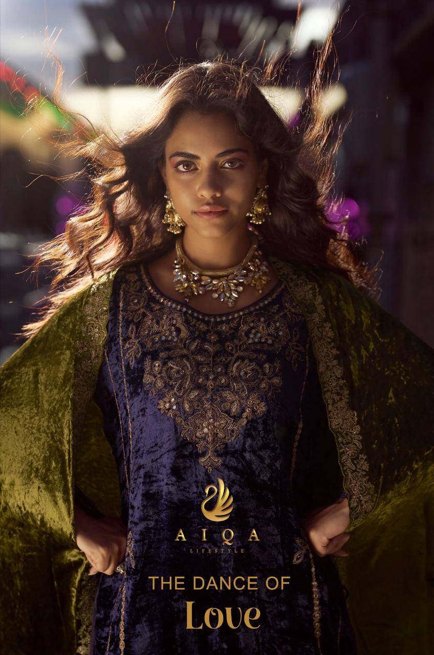 The Dance Of Love By Aiqa 2301 To 2306 Series Beautiful Festive Suits Colorful Stylish Fancy Casual Wear & Ethnic Wear Pure Viscose Velvet Dresses At Wholesale Price