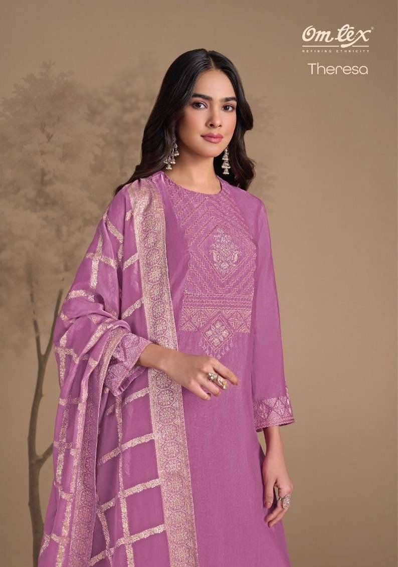 Theresa By Om Tex 9051-A To 9051-C Series Beautiful Festive Suits Colorful Stylish Fancy Casual Wear & Ethnic Wear Rubina Silk Dresses At Wholesale Price