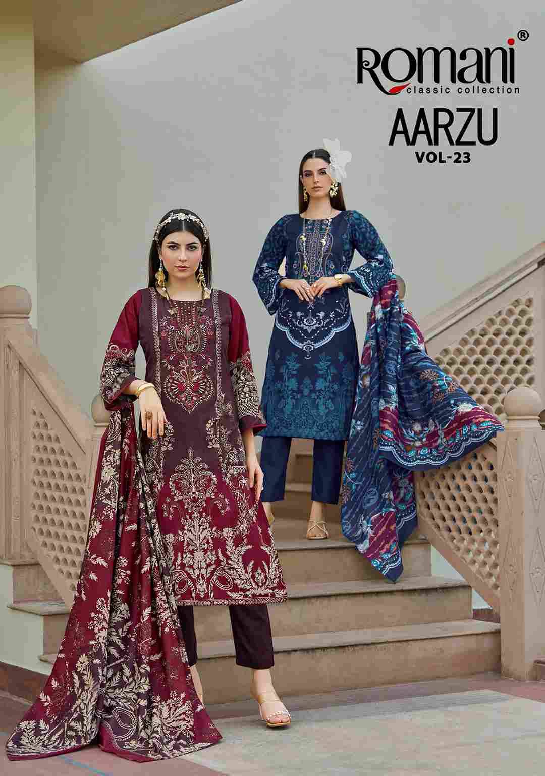 Aarzu Vol-23 By Romani 1118-001 To 1118-008 Series Beautiful Festive Suits Stylish Fancy Colorful Casual Wear & Ethnic Wear Soft Cotton Print Dresses At Wholesale Price