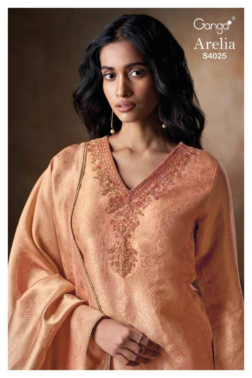 Arelia-4025 By Ganga Fashion 4025-A To 4025-B Series Beautiful Festive Suits Stylish Colorful Fancy Casual Wear & Ethnic Wear Premium Pure Bemberg Silk Jacquard Dresses At Wholesale Price
