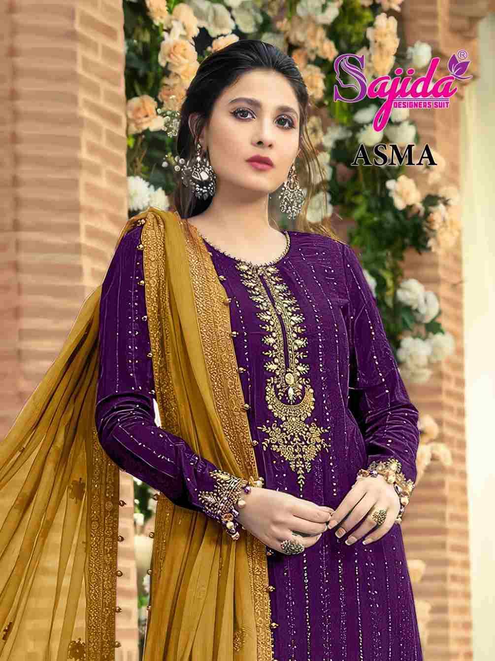 Asma 1128 Colours By Sajida Designer Suits 1128-A To 1128-E Series Beautiful Pakistani Suits Colorful Stylish Fancy Casual Wear & Ethnic Wear Faux Georgette Embroidered Dresses At Wholesale Price