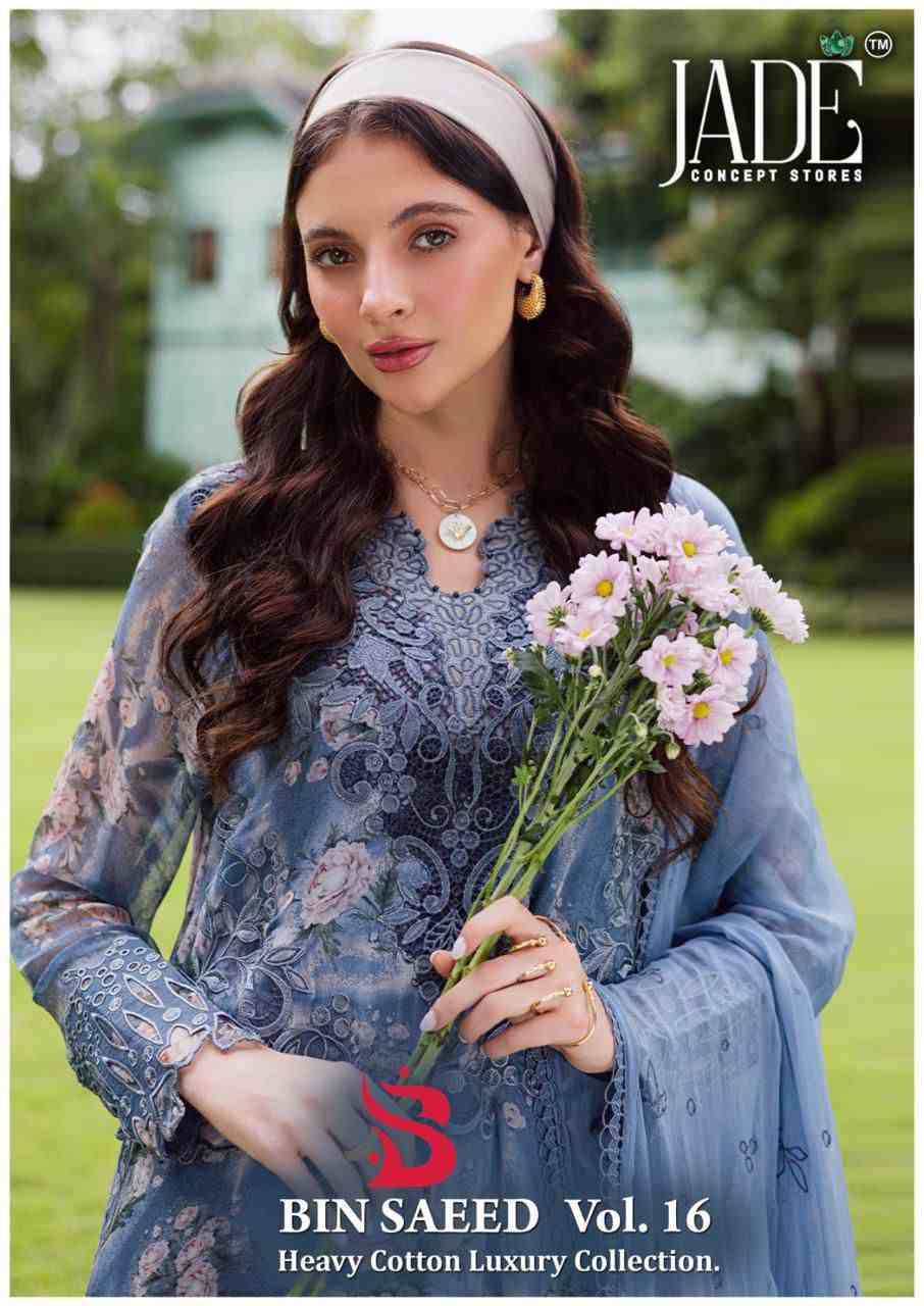 Bin Saeed Vol-16 By Jade 1601 To 1606 Series Beautiful Festive Suits Stylish Fancy Colorful Casual Wear & Ethnic Wear Pure Lawn Cotton Print Dresses At Wholesale Price