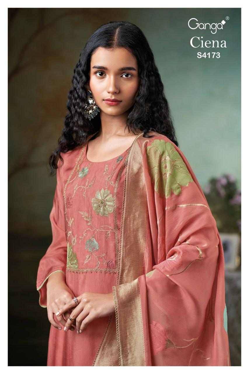 Ciena-4173 By Ganga Fashion 4173-A To 4173-B Series Beautiful Festive Suits Stylish Colorful Fancy Casual Wear & Ethnic Wear Premium Pure Bemberg Tussar Silk Dresses At Wholesale Price