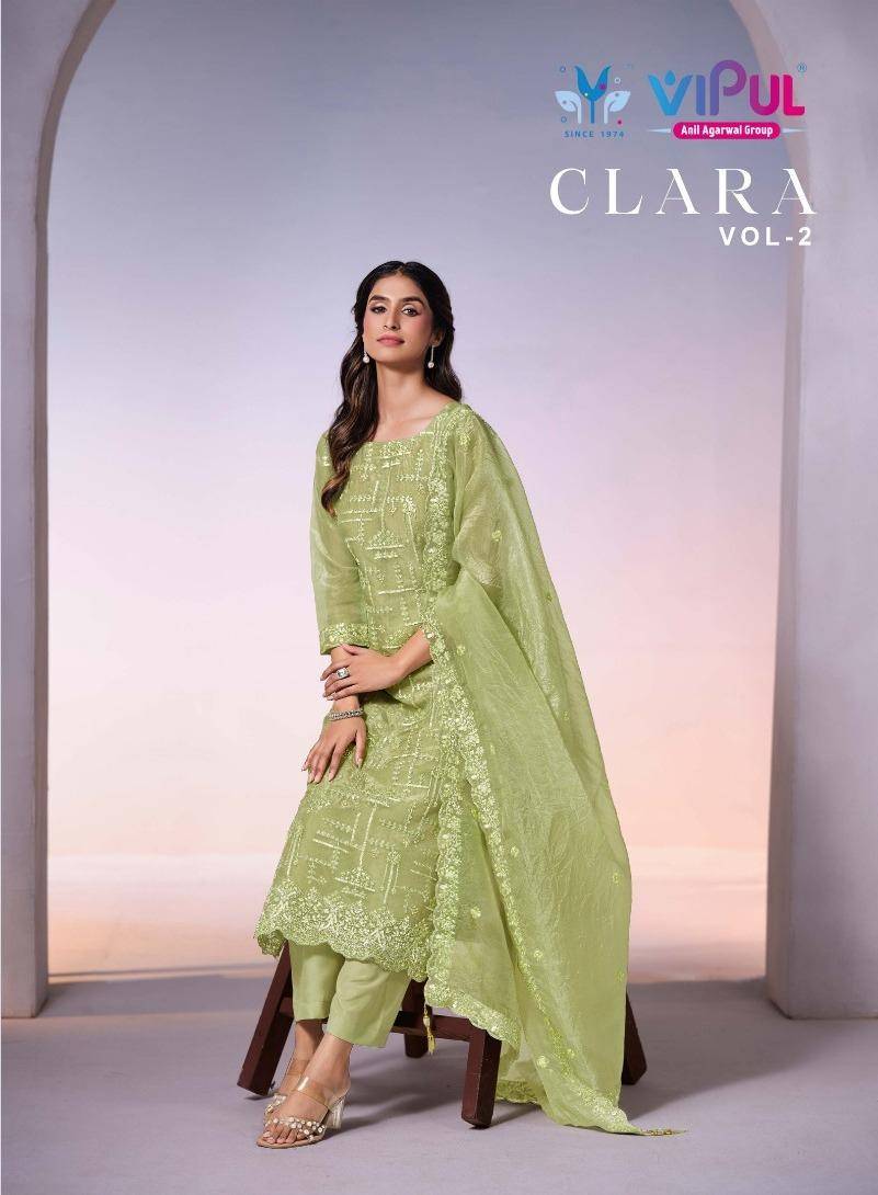 Clara Vol-2 By Vipul Fashion 6491 To 6496 Series Designer Festive Suits Beautiful Fancy Stylish Colorful Party Wear & Occasional Wear Satin Organza Dresses At Wholesale Price