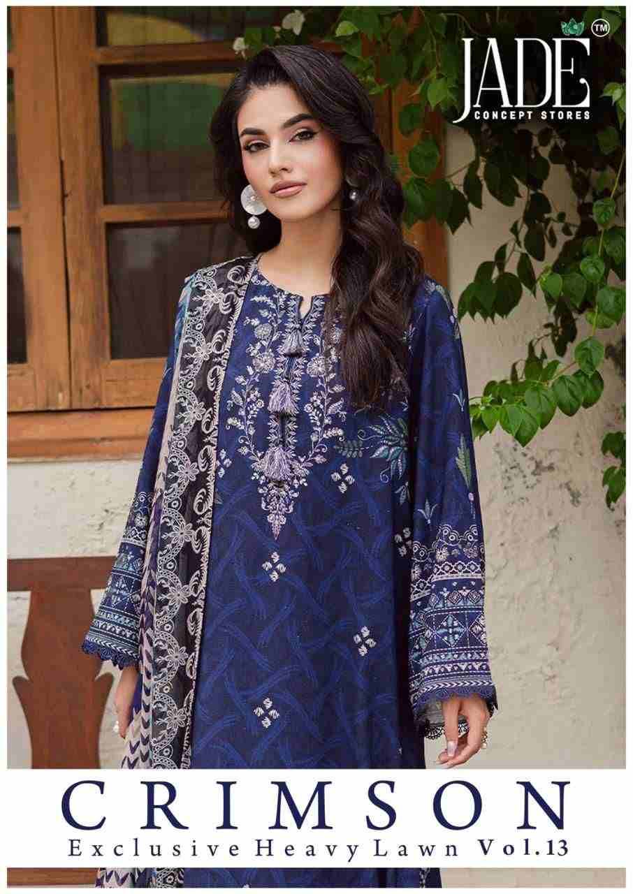 Crimson Exclusive Collection Vol-13 By Jade 1301 To 1306 Series Beautiful Suits Stylish Colorful Fancy Casual Wear & Ethnic Wear Pure Heavy Lawn Print Dresses At Wholesale Price