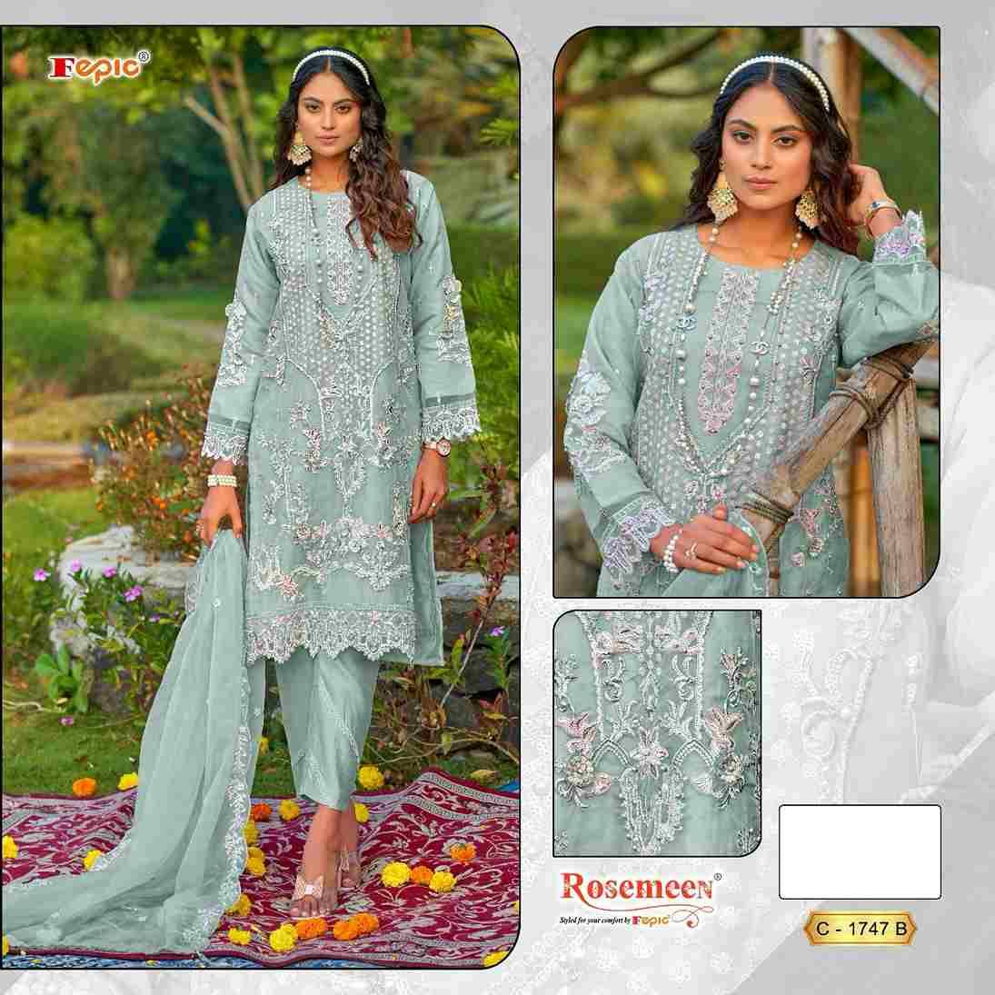 Fepic 1747 Colours By Fepic 1747-A To 1747-D Series Beautiful Pakistani Suits Colorful Stylish Fancy Casual Wear & Ethnic Wear Organza Embroidered Dresses At Wholesale Price