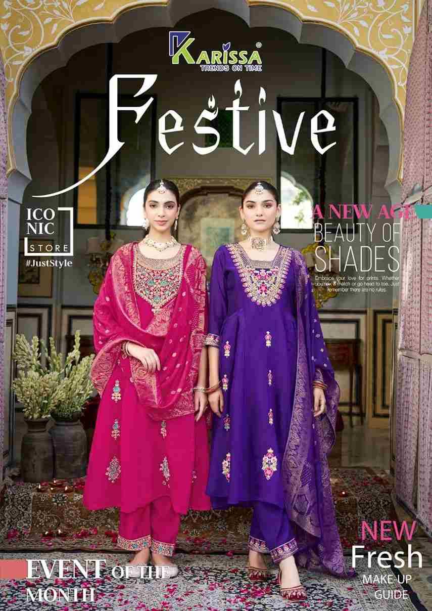 Festive By Karissa 1001 To 1004 Series Designer Festive Suits Collection Beautiful Stylish Fancy Colorful Party Wear & Occasional Wear Viscose Chanderi Dresses At Wholesale Price