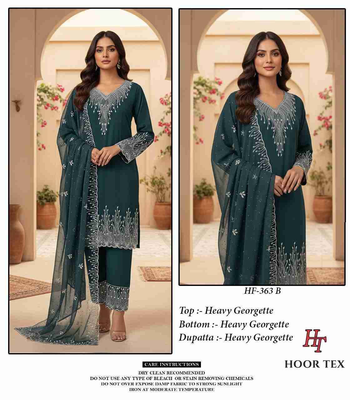 Hoor Tex Hit Design HF-363 Colours By Hoor Tex HF-363-A To HF-363-D Series Designer Festive Pakistani Suits Collection Beautiful Stylish Fancy Colorful Party Wear & Occasional Wear Heavy Georgette With Embroidered Dresses At Wholesale Price