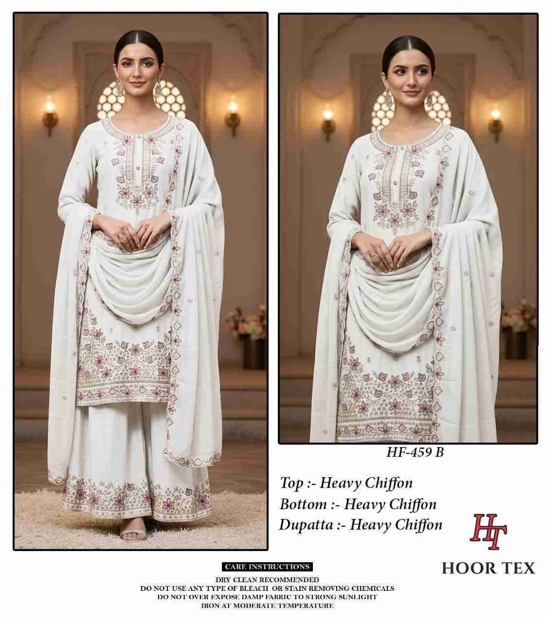 Hoor Tex Hit Design HF-459 Colours By Hoor Tex HF-459-A To HF-459-D Series Designer Festive Pakistani Suits Collection Beautiful Stylish Fancy Colorful Party Wear & Occasional Wear Heavy Chiffon With Embroidered Dresses At Wholesale Price