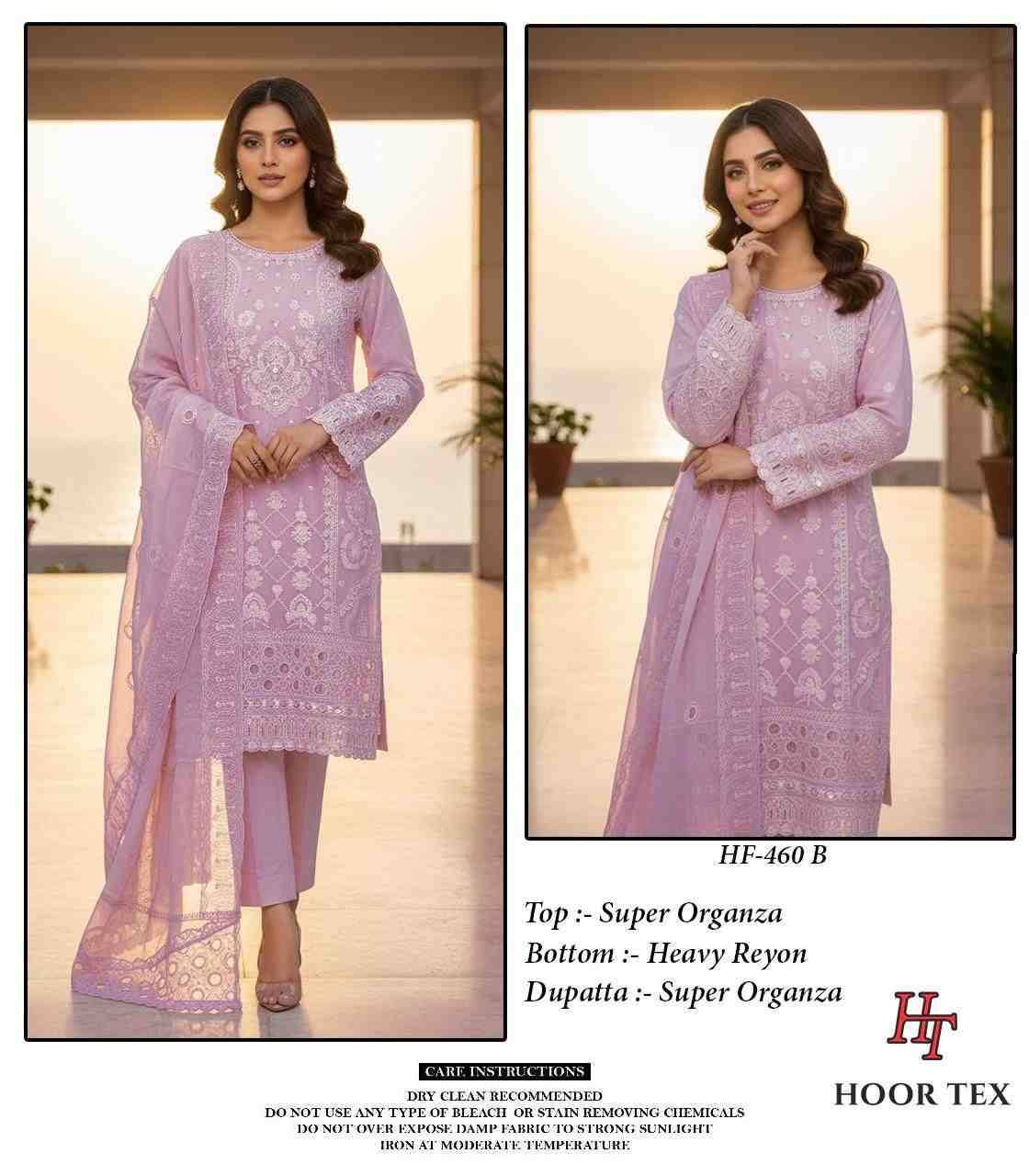 Hoor Tex Hit Design HF-460 Colours By Hoor Tex HF-460-A To HF-460-D Series Designer Festive Pakistani Suits Collection Beautiful Stylish Fancy Colorful Party Wear & Occasional Wear Heavy Organza With Embroidered Dresses At Wholesale Price