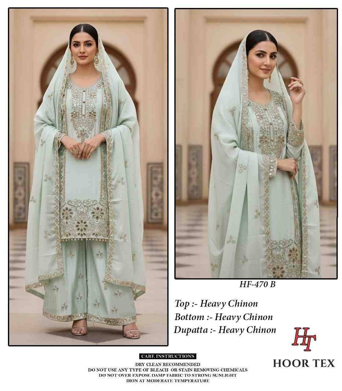Hoor Tex Hit Design HF-470 Colours By Hoor Tex HF-470-A To HF-470-D Series Designer Festive Pakistani Suits Collection Beautiful Stylish Fancy Colorful Party Wear & Occasional Wear Heavy Chinnon With Embroidered Dresses At Wholesale Price