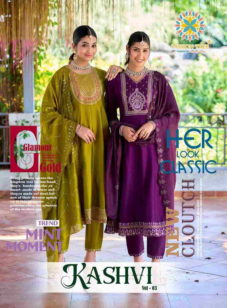 Kashvi Vol-3 By Passion Tree 3001 To 3008 Series Beautiful Festive Suits Colorful Stylish Fancy Casual Wear & Ethnic Wear Vichitra Silk Dresses At Wholesale Price
