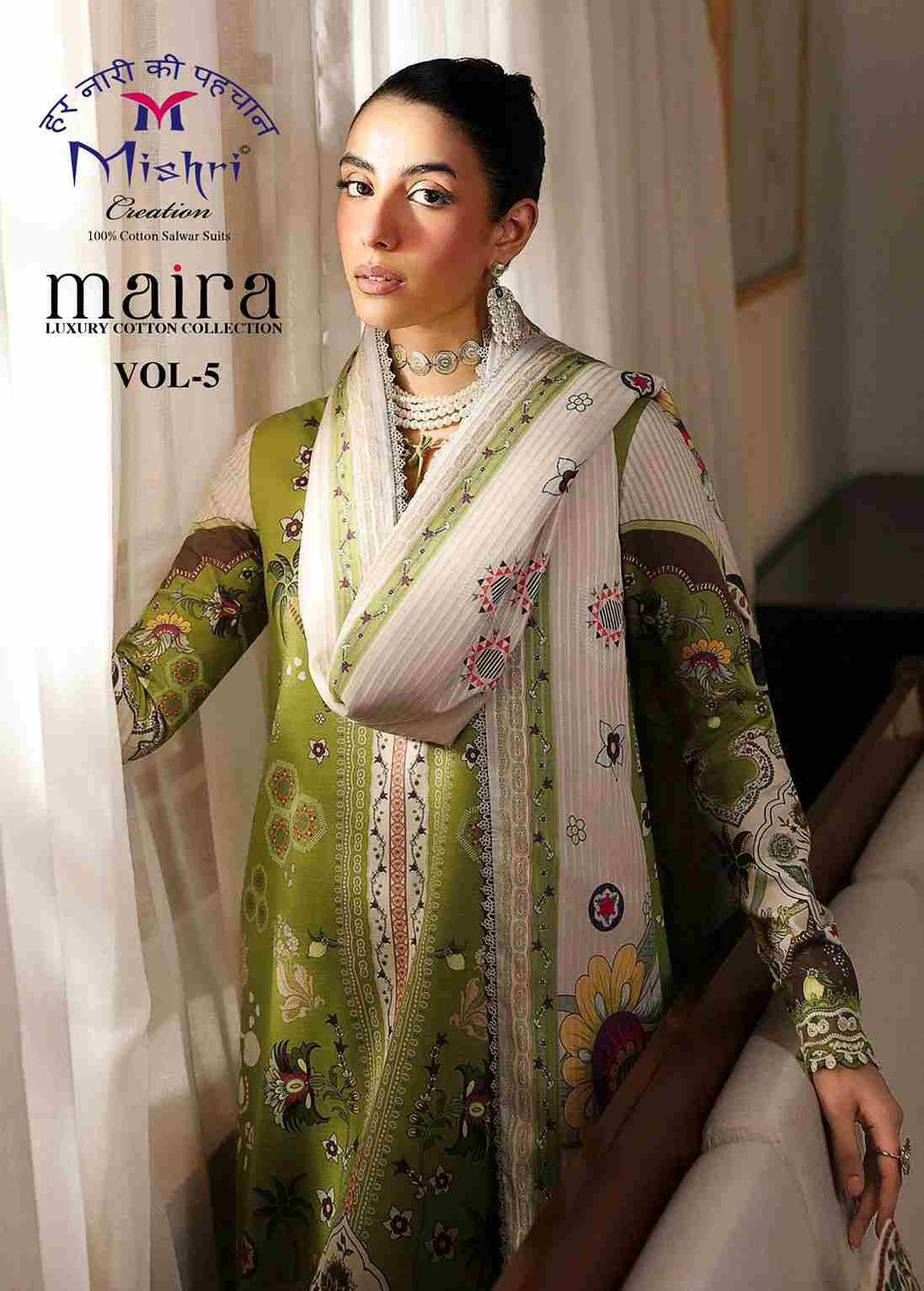 Maira Vol-5 By Mishri 5001 To 5006 Series Beautiful Suits Colorful Stylish Fancy Casual Wear & Ethnic Wear Pure Cotton Printed Dresses At Wholesale Price
