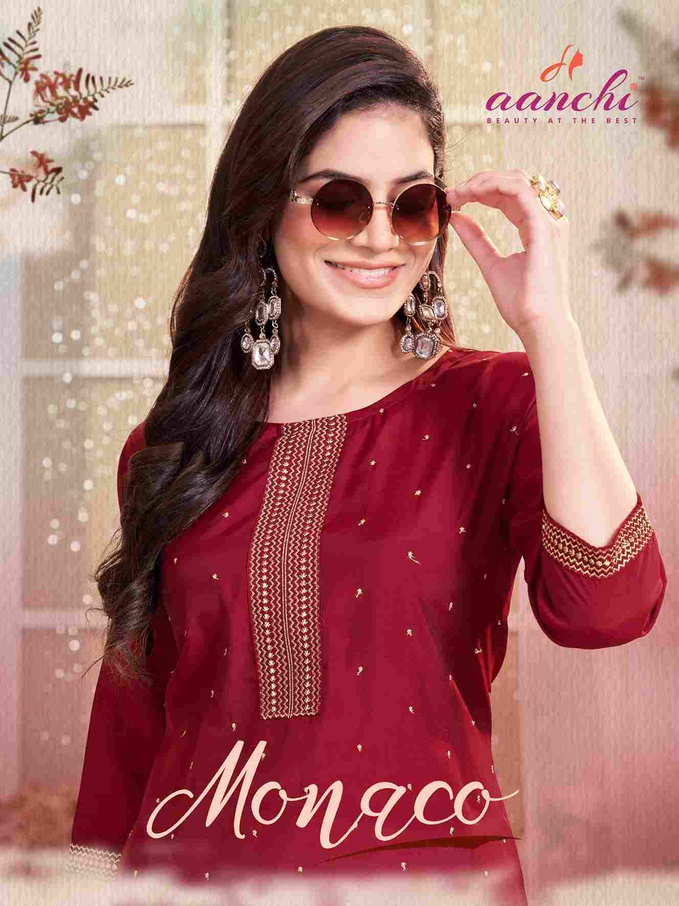 Monaco By Aanchi 1001 To 1005 Series Designer Stylish Fancy Colorful Beautiful Party Wear & Ethnic Wear Collection Roman Silk Kurtis At Wholesale Price