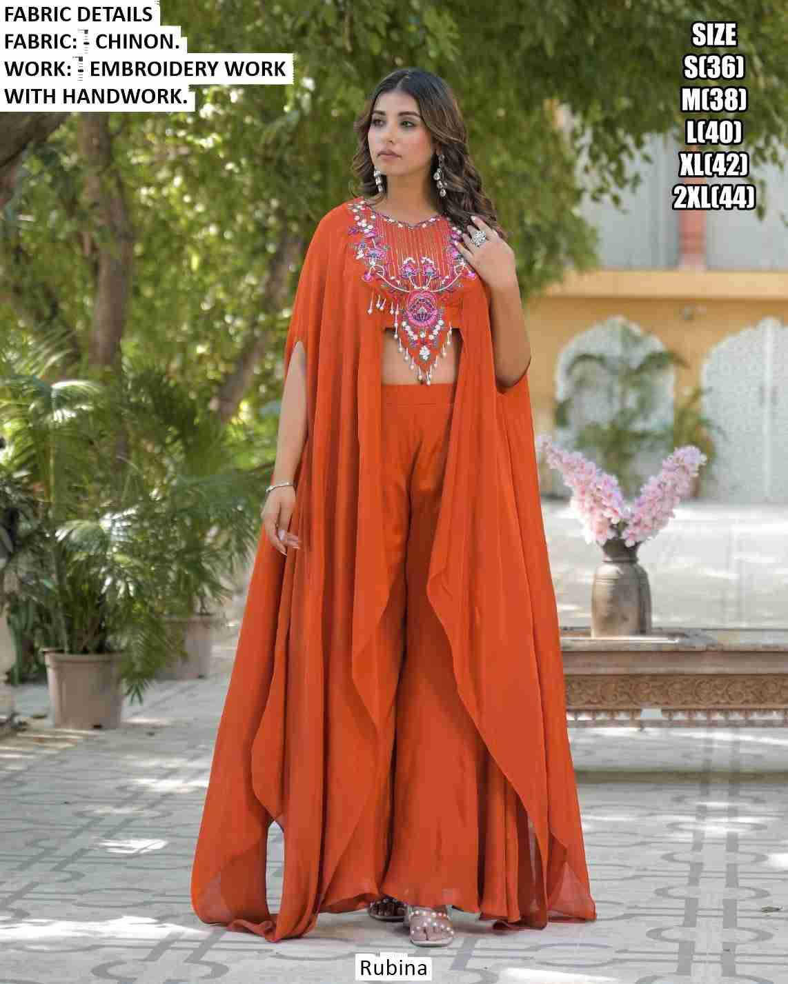 Rubina By Kaamiri 63001 To 63004 Series Designer Stylish Fancy Colorful Beautiful Casual Wear & Ethnic Wear Chinnon Crop Tops With Bottom At Wholesale Price