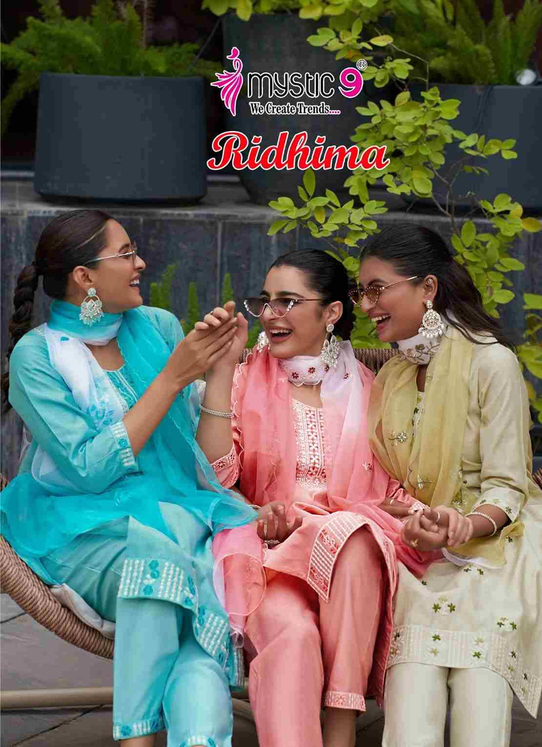 Ridhima By Mystic 9 1001 To 1008 Series Beautiful Suits Colorful Stylish Fancy Casual Wear & Ethnic Wear Vertican Shimmer Print Dresses At Wholesale Price