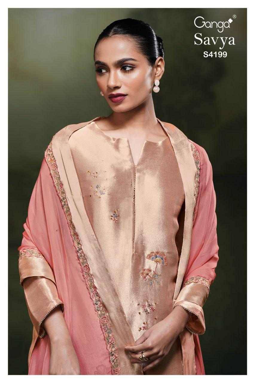 Savya-4199 By Ganga Fashion 4199-A To 4199-B Series Beautiful Festive Suits Stylish Colorful Fancy Casual Wear & Ethnic Wear Premium Bemberg Silk Print Dresses At Wholesale Price
