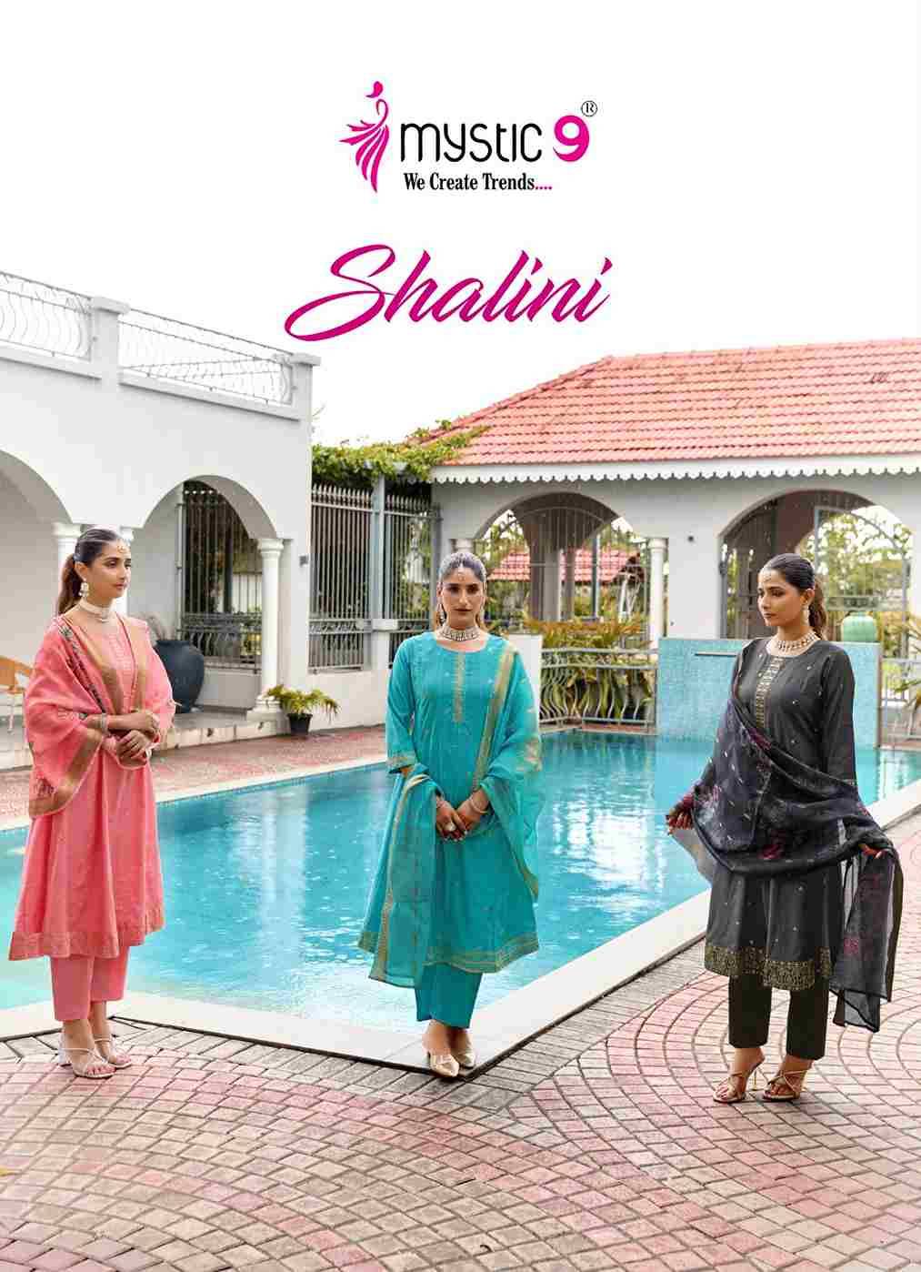 Shalini By Mystic 9 1001 To 1008 Series Beautiful Suits Colorful Stylish Fancy Casual Wear & Ethnic Wear Vertican Shimmer Print Dresses At Wholesale Price