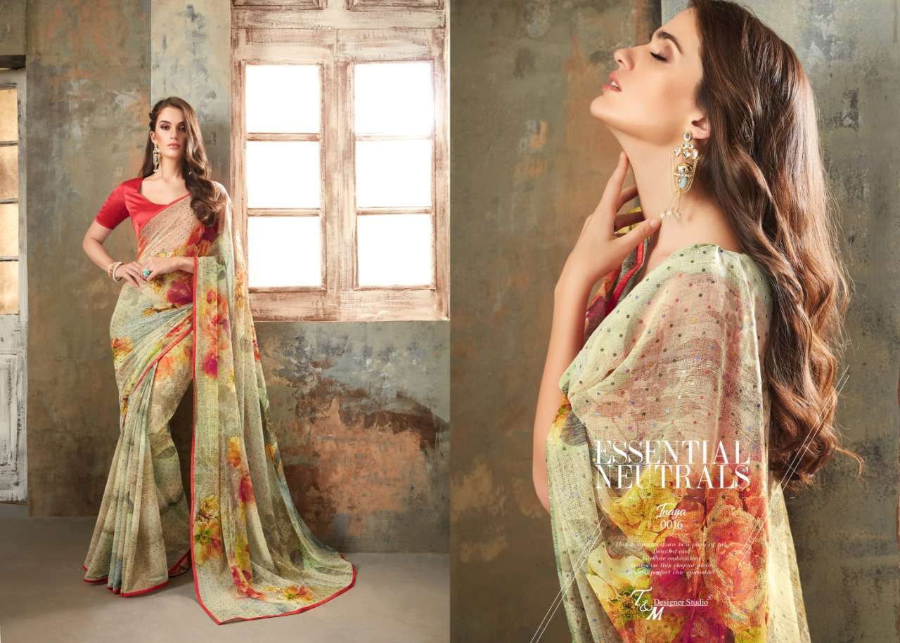 INAYA BY T AND M DESIGNER STUDIO 009 TO 022 SERIES INDIAN TRADITIONAL WEAR COLLECTION BEAUTIFUL STYLISH FANCY COLORFUL PARTY WEAR & OCCASIONAL WEAR PURE GEORGETTE PRINTED SAREES AT WHOLESALE PRICE