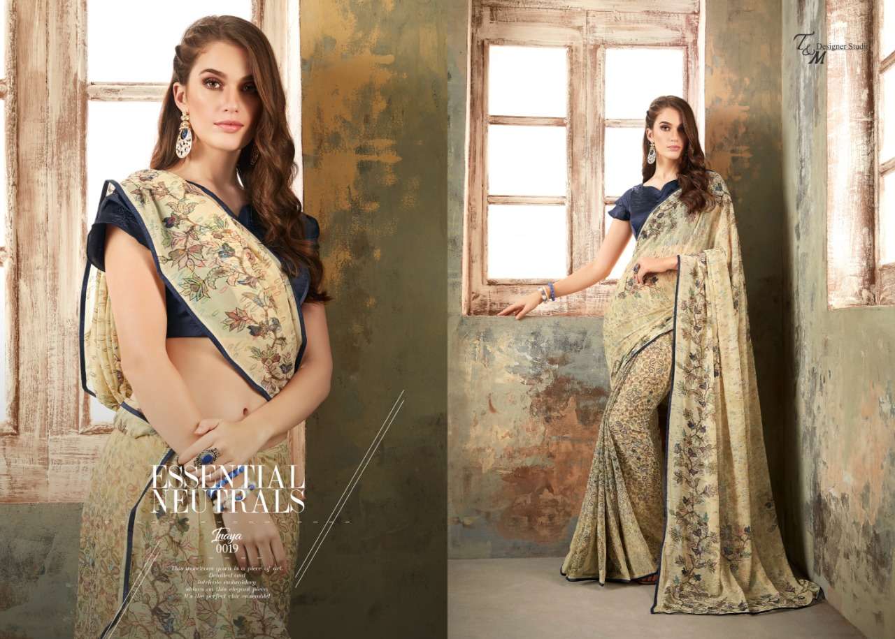 INAYA BY T AND M DESIGNER STUDIO 009 TO 022 SERIES INDIAN TRADITIONAL WEAR COLLECTION BEAUTIFUL STYLISH FANCY COLORFUL PARTY WEAR & OCCASIONAL WEAR PURE GEORGETTE PRINTED SAREES AT WHOLESALE PRICE