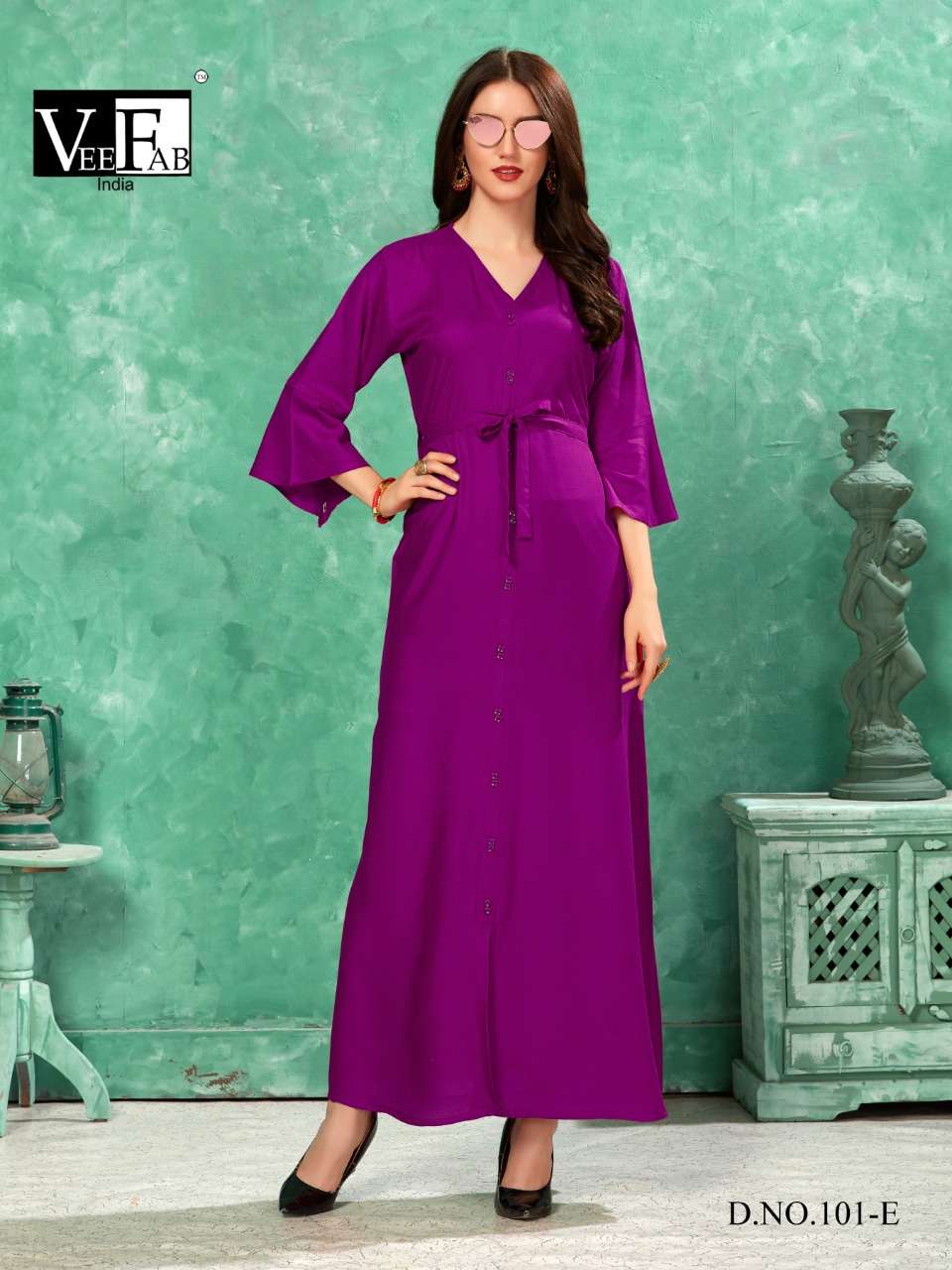COLORBAR VOL-2 BY VEE FAB 101-A TO 101-F SERIES BEAUTIFUL COLORFUL STYLISH FANCY CASUAL WEAR & ETHNIC WEAR & READY TO WEAR RAYON GOWN AT WHOLESALE PRICE