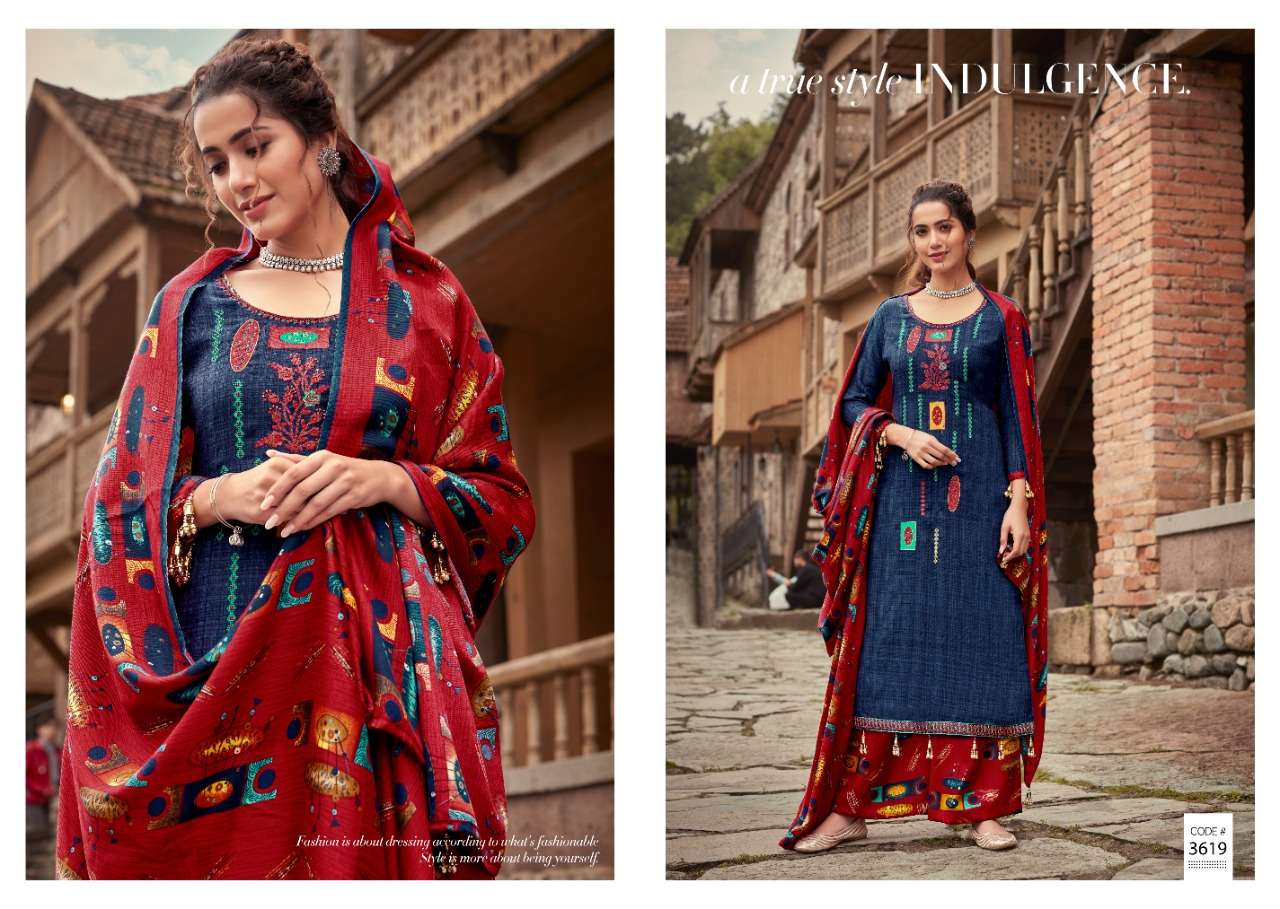 ARSHIYA BY KALYAN PRINTS 3613 TO 3622 SERIES DESIGNER SUITS BEAUTIFUL FANCY COLORFUL STYLISH PARTY WEAR & ETHNIC WEAR PURE PASHMINA PRINTED WITH EMBROIDERY DRESSES AT WHOLESALE PRICE