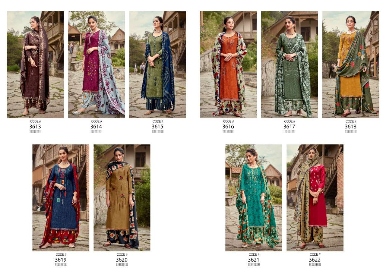 ARSHIYA BY KALYAN PRINTS 3613 TO 3622 SERIES DESIGNER SUITS BEAUTIFUL FANCY COLORFUL STYLISH PARTY WEAR & ETHNIC WEAR PURE PASHMINA PRINTED WITH EMBROIDERY DRESSES AT WHOLESALE PRICE